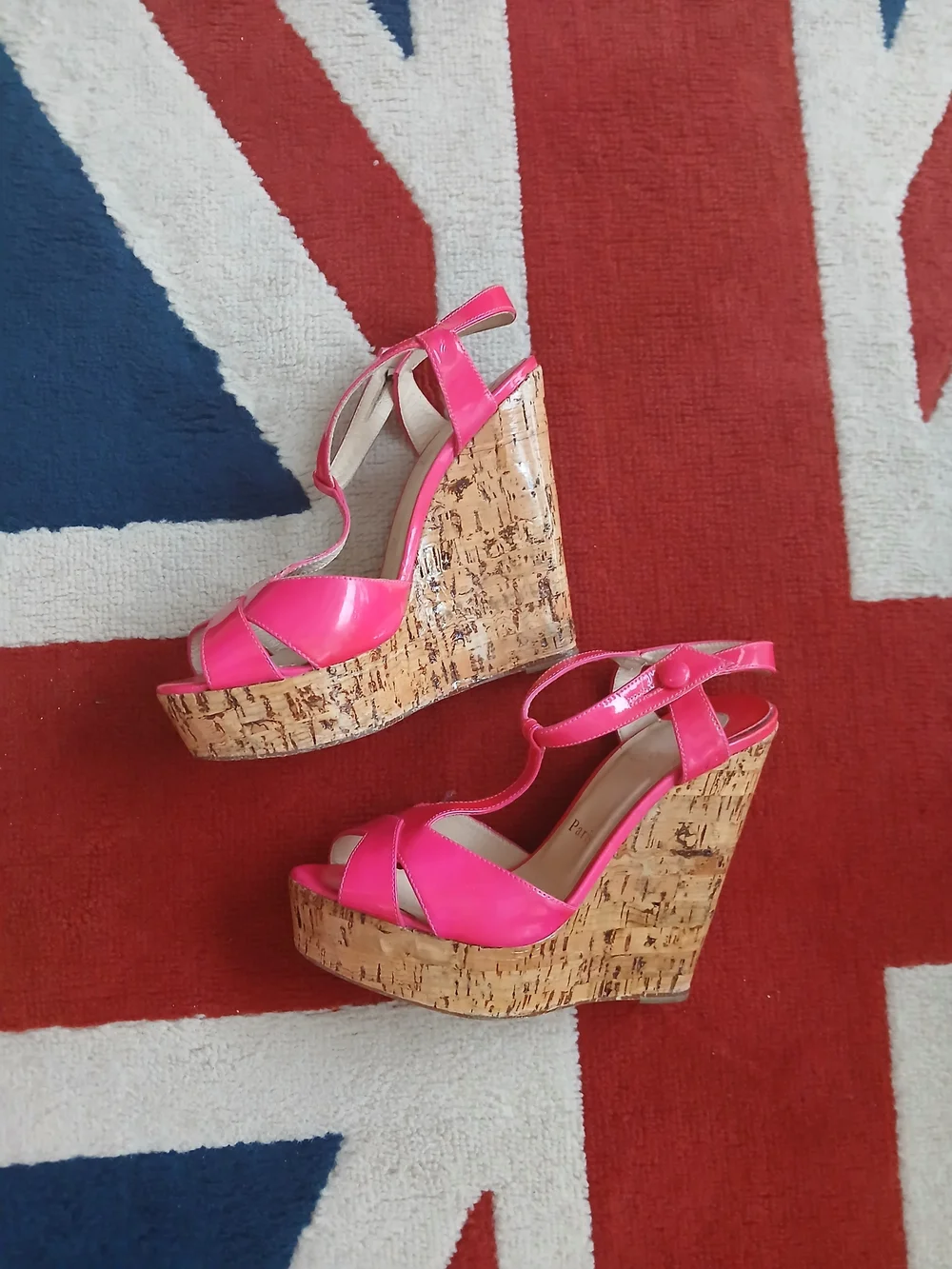 Christian Louboutin  Pink Cork Wedge Sandals - Stylish Platform Heels